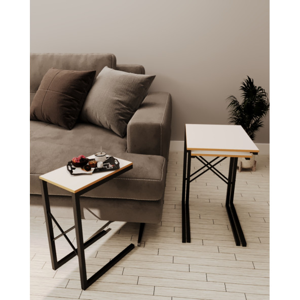 Eportatif 3 lü Zigon Sehpa Metal Dar Zigon Sehpa Beyaz 1294 - 3