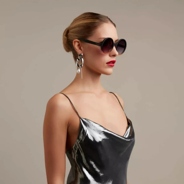 Okkia Monica Unisex Büyük Yuvarlak  Güneş Gözlüğü Siyah Rose - 3