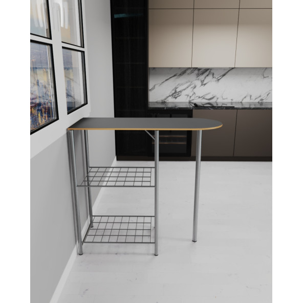 Eportatif Mutfak Bar Masa Sandalye Takımı Katlanır Bar Sandalye 2 Kişilik Mutfak Masası Gri 1297 - Resim 4