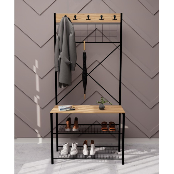 Eportatif Geniş Metal Portmanto, Elbise Askılığı, Vestiyer, Ayakkabılık 1301