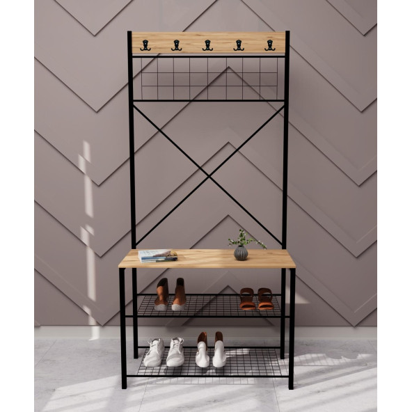 Eportatif Geniş Metal Portmanto, Elbise Askılığı, Vestiyer, Ayakkabılık 1301 - 2