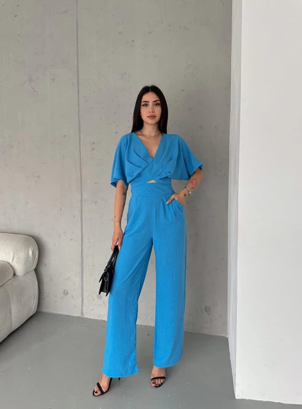 KETEN CROP TAKIM ikili Keten Bluz Pantolon Alt Üst Takım - 12