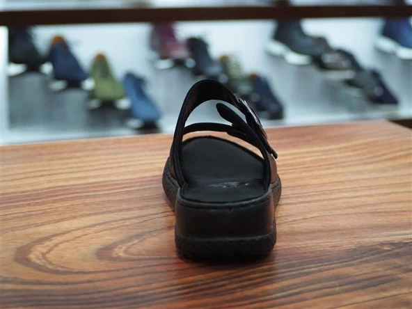 SİYAH HAKİKİ DERİ KADIN TERLİK - Resim 4