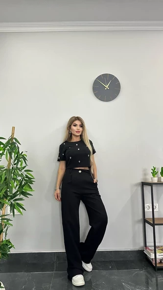 İthal ATLAS KUMAŞ ÖZEL DİKİLMİŞ TAŞ TASARIMLI İKİLİ TAKIM TİŞÖRT PANTOLON - 11