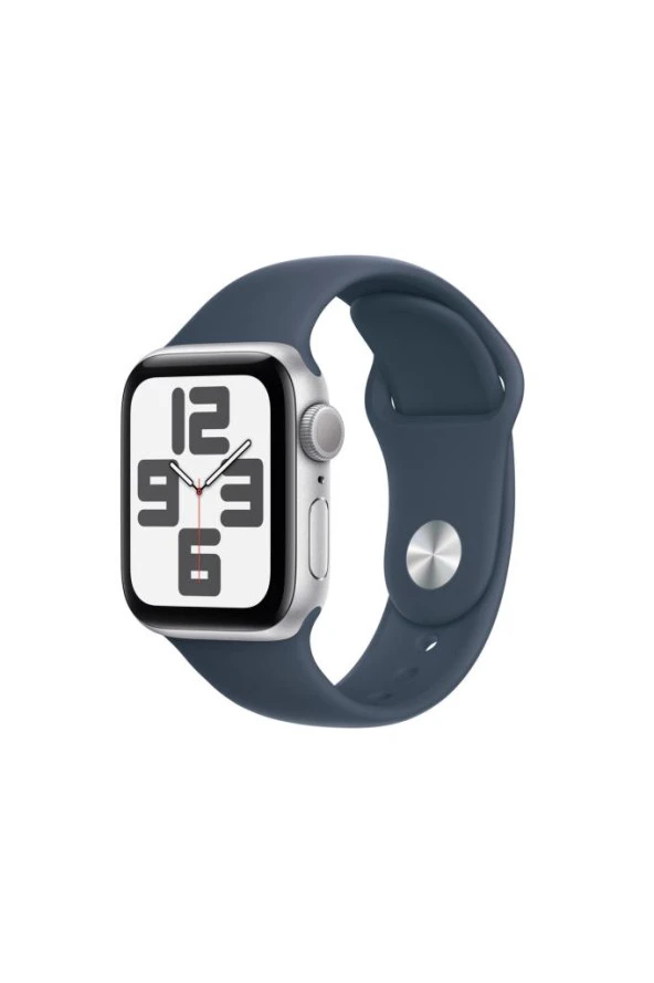 Apple Watch SE 2.Nesil (2023) GPS 40mm Silver Aluminium Case with Storm Blue Sport Band - M/L