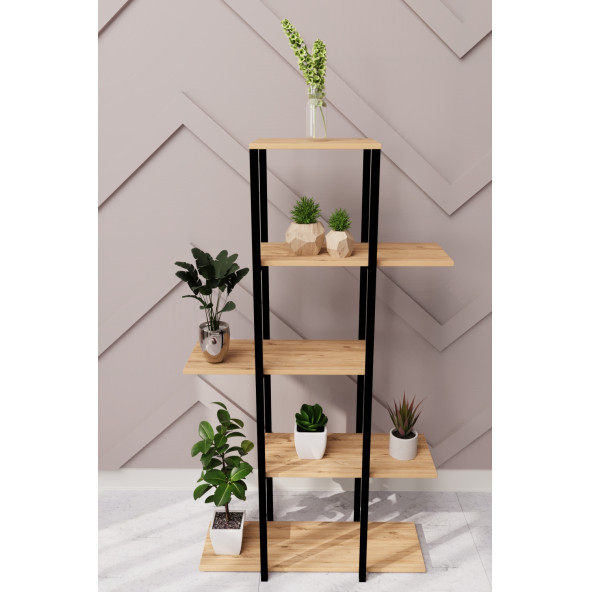 Eportatif Dekoratif 5 Raflı Metal Çiçeklik Saksı Standı Saksılık Çam 1307