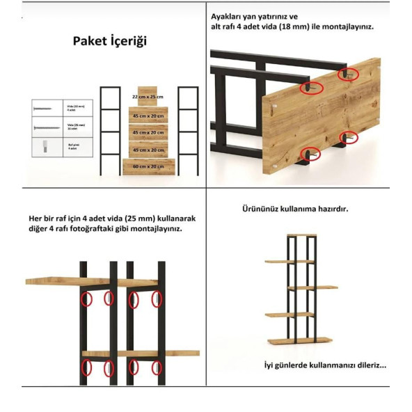 Eportatif Dekoratif 5 Raflı Metal Çiçeklik Saksı Standı Saksılık Çam 1307 - 4