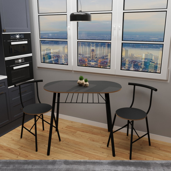 Eportatif Mutfak Masa Sandalye Takımı 2 Kişilik Masa Sandalye Seti Füme 1101 - 3