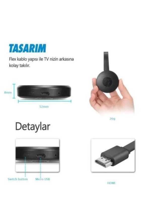 1080P 4K Full HD Destekli Kablosuz Her TV İle Uyumlu Ekran ve Ses Yansıtıcı Görüntü Aktarıcı - 2
