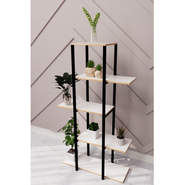 Eportatif Dekoratif 5 Raflı Metal Çiçeklik Saksı Standı Saksılık Beyaz 1312 - 2