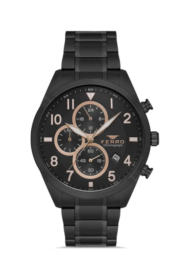 Ferro FM31454A-G Quartz Çelik Siyah 44 mm Fonksiyonları Aktif Erkek Kol Saati