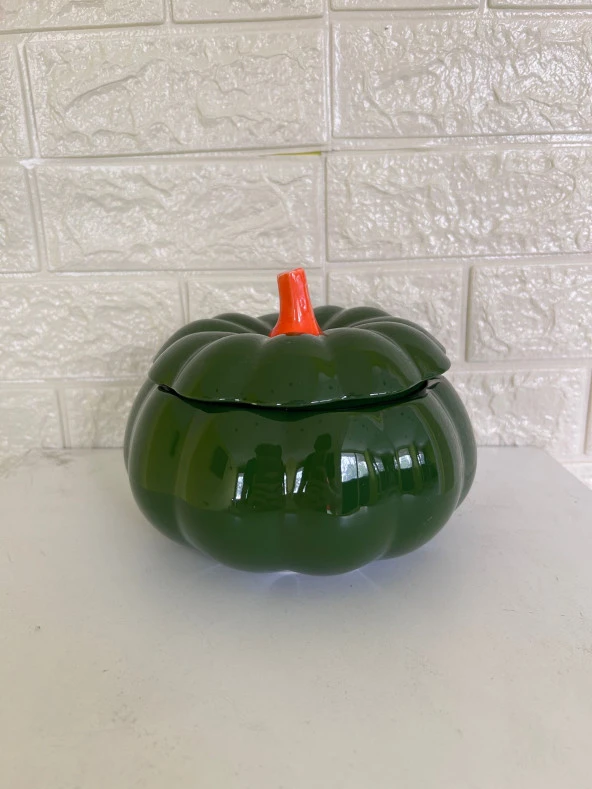 Tasarım Şekerlik Yeşil Balkabağı Şekerlik Kapaklı Şekerlik