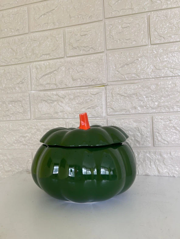 Tasarım Şekerlik Yeşil Balkabağı Şekerlik Kapaklı Şekerlik - 7