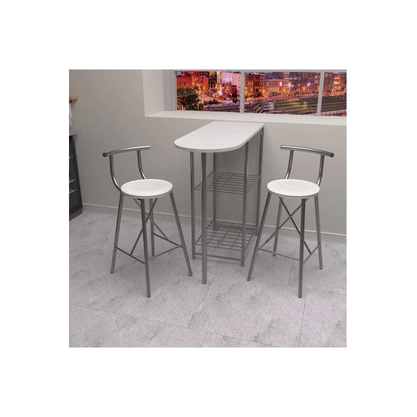 Eportatif Mutfak Bar Masa Sandalye Takımı Oval Bar Sandalye 2 Kişilik Mutfak Masası Beyaz 1317 - 2