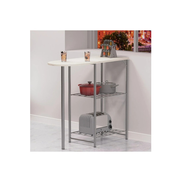 Eportatif Mutfak Bar Masa Sandalye Takımı Oval Bar Sandalye 2 Kişilik Mutfak Masası Beyaz 1317 - 3