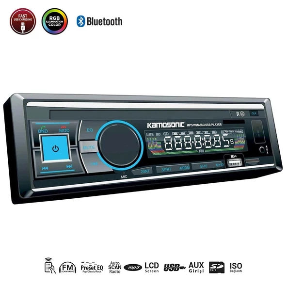 KAMOSONIC KS-MX801 Oto Teyp 4X50 Watt Bluetooth 2xUsb Sd Fm Aux