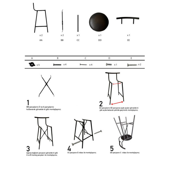Eportatif Mutfak Sandalyesi Bar Taburesi 1111 - 3