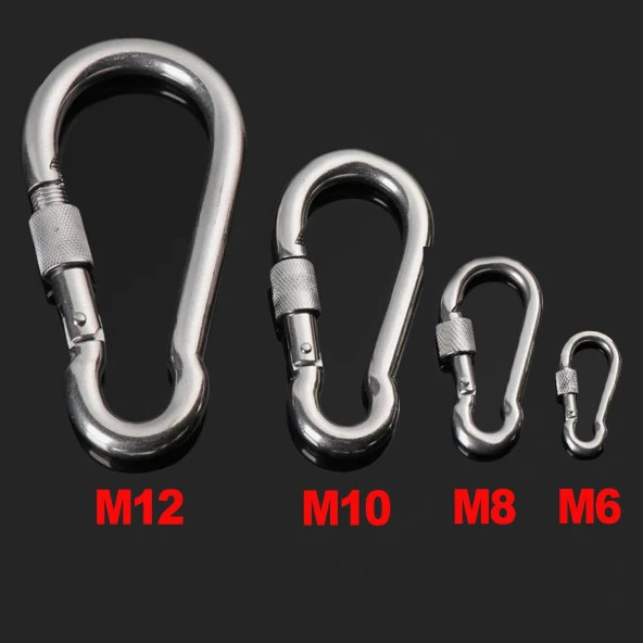 Kilitli 8 MM Karabina Yaylı Kanca Paslanmaz Çelik Kilit Tırmanma Dağcılık Kamp Ekipmanları Salıncak Hamak Anahtar Askı Kilidi - 5