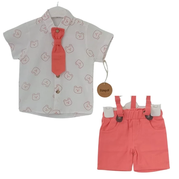 PAMPAL AYICIK BASKILI KRAVATLI ERKEK ÇOCUK TAKIM