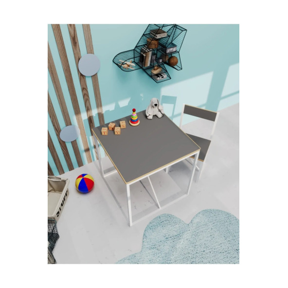 Eportatif Aktivite Masası Çocuk Etkinlik Oyun Çalışma Masa Ve Sandalye Füme - 2