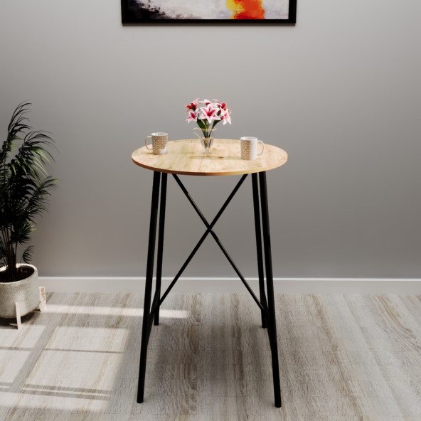 Eportatif Bistro Masa Yuvarlak Mutfak Masası Bar Masası Çam 1113