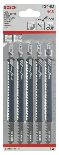 Bosch Hızlı Kesim Serisi Ahşap İçin T 344 D Dekupaj Testeresi Bıçağı - 5'Li Paket