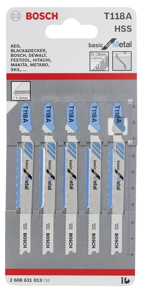 Bosch Ekonomik Seri Metal İçin T 118 A Dekupaj Testeresi Bıçağı - 5'Li Paket