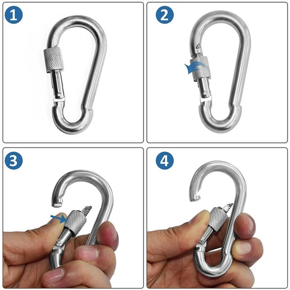 Kilitli 8 MM Karabina Yaylı Kanca Paslanmaz Çelik Kilit Tırmanma Olta Kamp Ekipmanları Hamak Anahtar Askı Kilidi (5 ADET) - 7