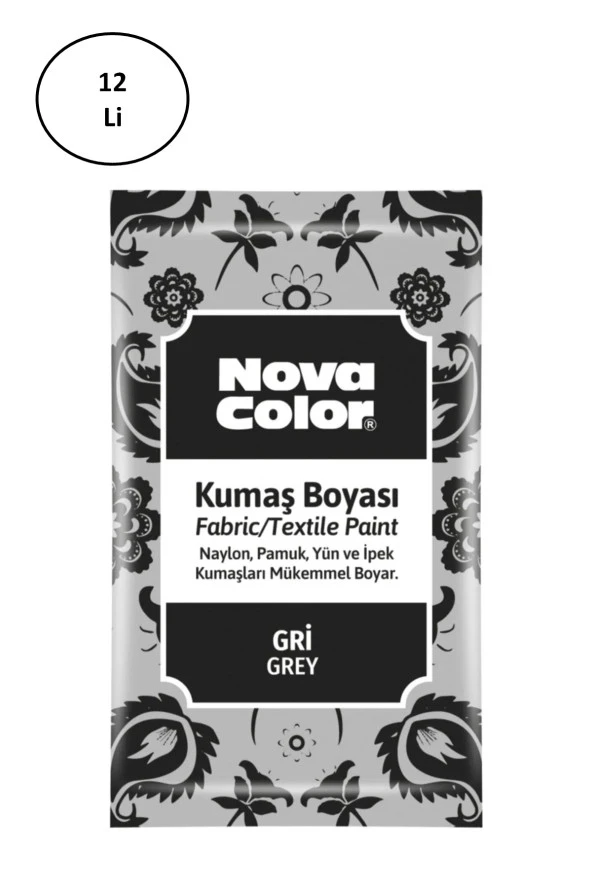 Nova Color 12 Gr Toz Kumaş Boyası Gri Nc-908 12'li