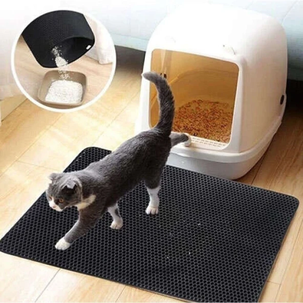 Elekli Kedi Tuvalet Önü Paspası 60x42,5 Cm Siyah