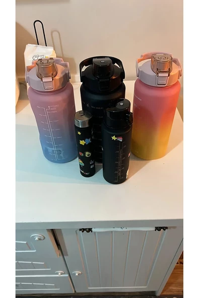 Su Matarası Su Şişesi Suluk 2 Lt 900ml Yavrulu 300 ml Spor Salonu Su Şişesi Motivasyonel 3'lü Royaleks-CLKN-2020 - 3