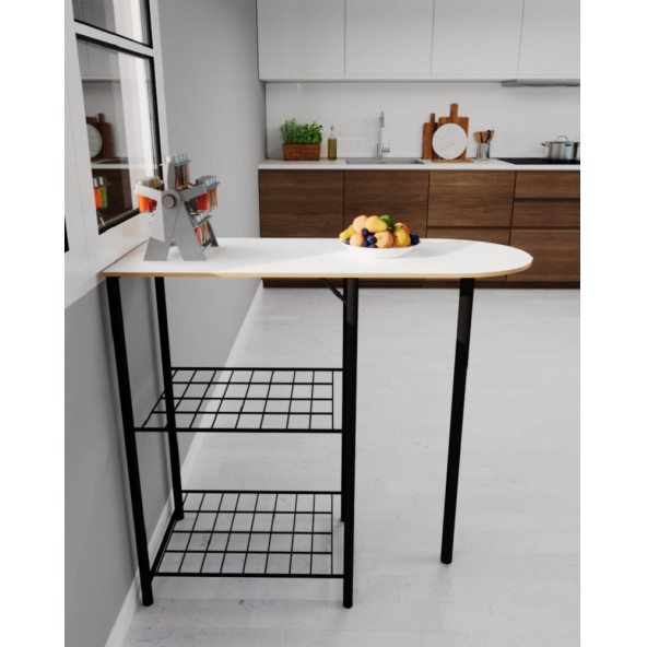 Eportatif Mutfak Bar Masa 2 Kişilik Mutfak Masası Beyaz Kaplama 1336 - 2