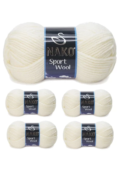 5 Adet Sport Wool Atkı Bere Ceket Yelek Örgü İpi Yünü No: 300 Ekru