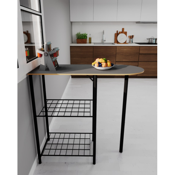 Eportatif Mutfak Bar Masa 2 Kişilik Mutfak Masası Füme Kaplama 1338 - 2