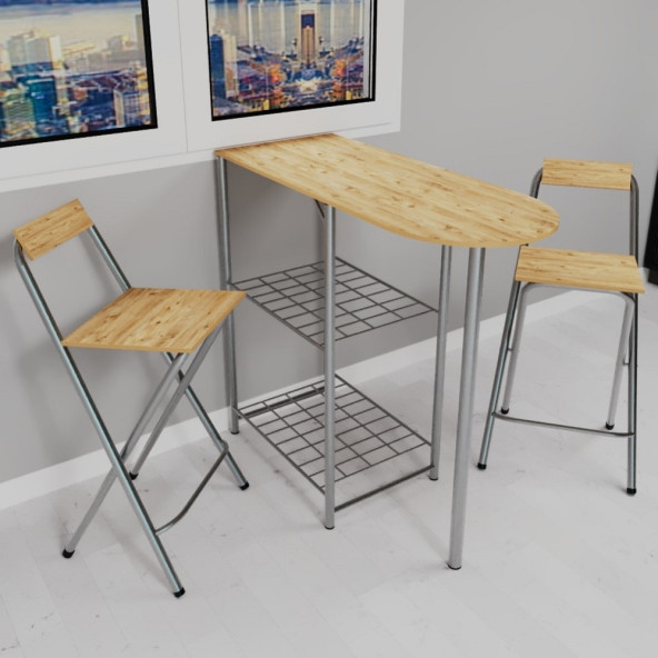 Eportatif Mutfak Bar Masa Sandalye Takımı Katlanır Bar Sandalye 2 Kişilik Mutfak Masası Çam 1339 - Resim 2