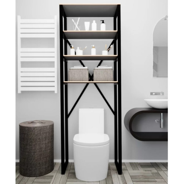 Eportatif Klozet Üstü Düzenleyici Raf Banyo Düzenleyici Klozet Üstü Raf Banyo Raf Dolap Füme 1334