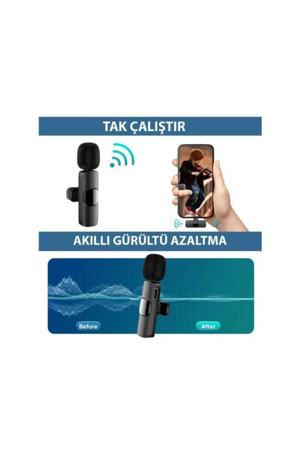 Lightning Wireless Ciftli Kablosuz Bluetooth Mini Youtuber Tiktok Skype Yaka Mikrofonu iPhone iPad