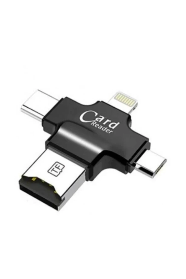 iPhone iPad Android Uyumlu Otg - Micro Otg - Type C Otg 3 in1 Kart Okuyucu Reader - Siyah - 2