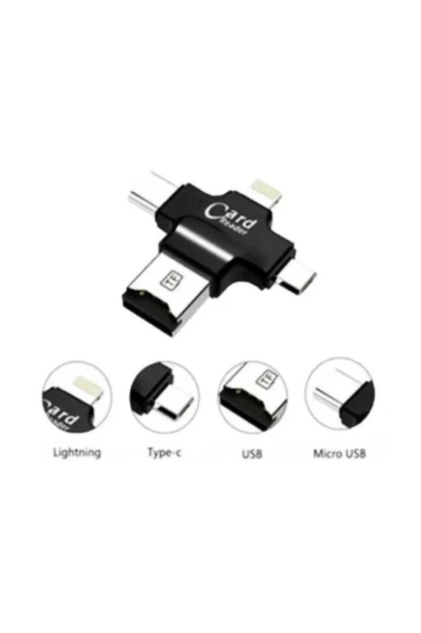 iPhone iPad Android Uyumlu Otg - Micro Otg - Type C Otg 3 in1 Kart Okuyucu Reader - Siyah - 3