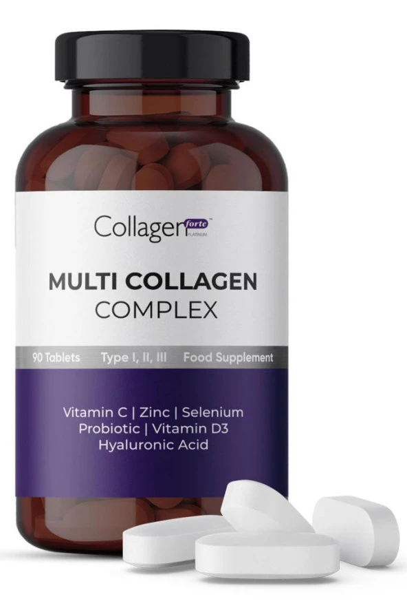 Multi Collagen Complex, Hyalüronik Asit, Çinko, Selenyum, Vitamin C-e-d3 & Probiyotik, 90 Tablet
