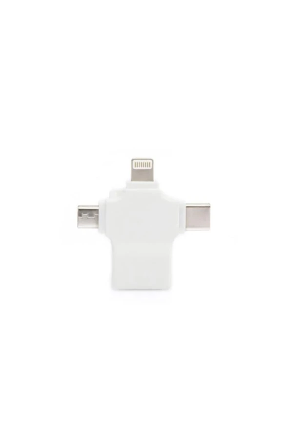 iPhone iPad Type-c Micro Usb Lightning 3 in1 Usb 3.0 Dişi Mouse Flash Otg Adaptör Çevirici - Beyaz