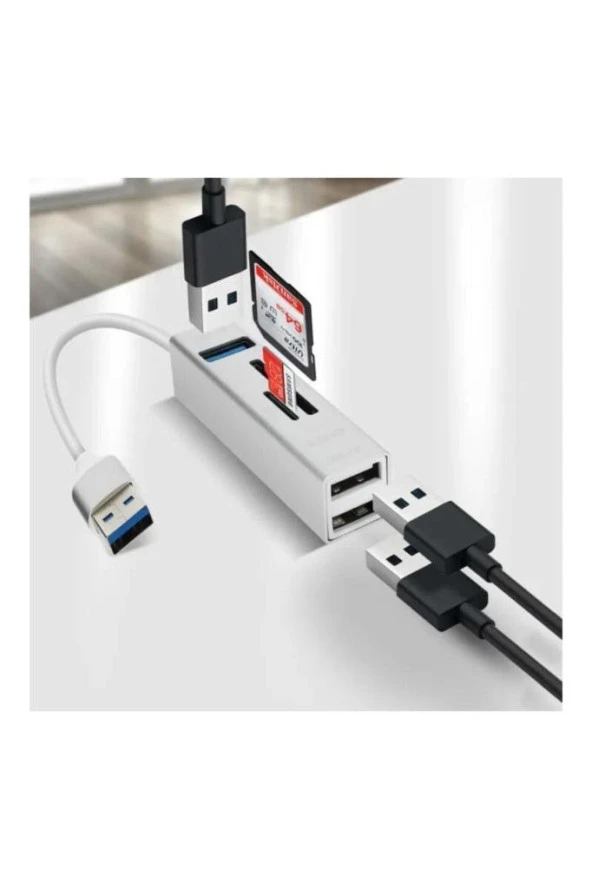 Notebook Ve Pc İçin 5 In 1 Alüminyum Usb 5gbps 3.0 Çoklayıcı Hafıza Kartı Okuyucu Reader - 2
