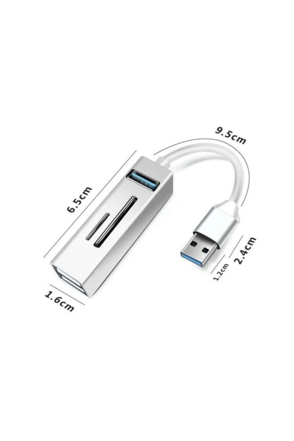 Notebook Ve Pc İçin 5 In 1 Alüminyum Usb 5gbps 3.0 Çoklayıcı Hafıza Kartı Okuyucu Reader - 3