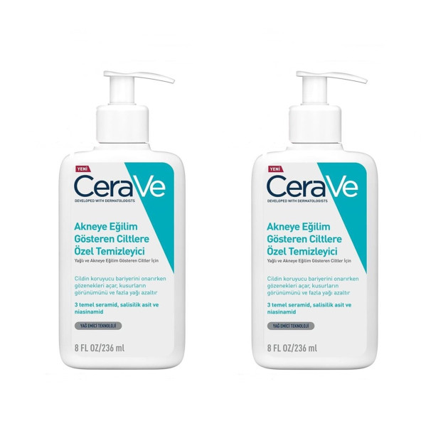 CeraVe Akneye Eğilim Gösteren Ciltlere Özel Temizleyici 2x236 Ml - 1