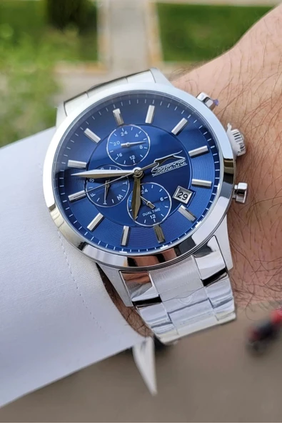 Slazenger SLISTE9 Kadranı Lacivert Kordonu Gümüş Renk Göstergeleri Aktif Hediye Paketli Erkek Kol Saati ürün görseli 1