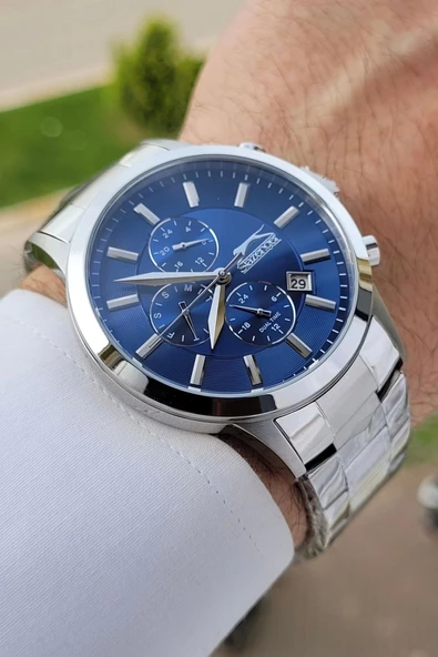 Slazenger SLISTE9 Kadranı Lacivert Kordonu Gümüş Renk Göstergeleri Aktif Hediye Paketli Erkek Kol Saati - Resim 4