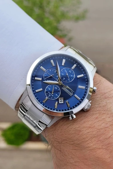 Slazenger SLISTE9 Kadranı Lacivert Kordonu Gümüş Renk Göstergeleri Aktif Hediye Paketli Erkek Kol Saati - Resim 3