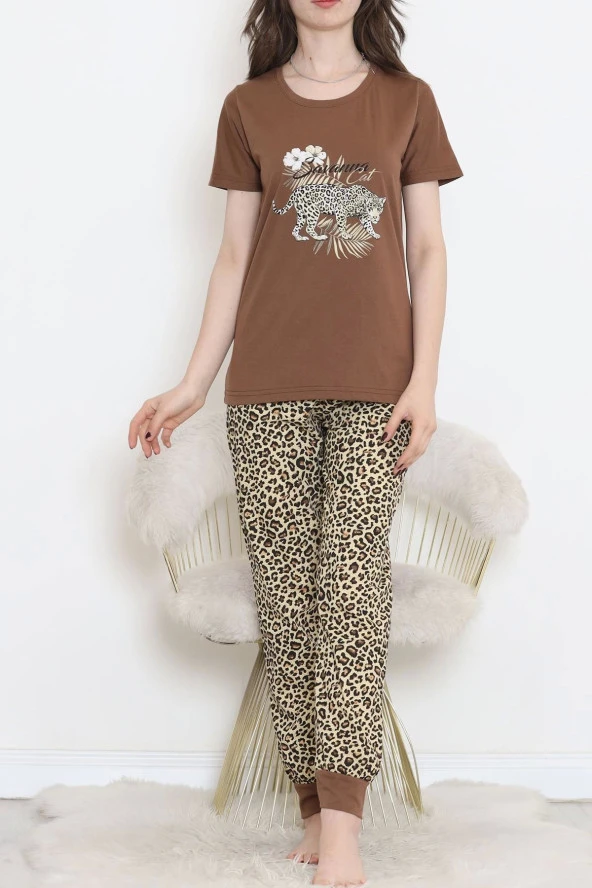 Desenli Pijama Takımı Kahveleo - 15279.1773.