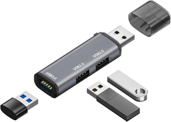 Usb 3.0 3 Port Mini Usb Çoklayıcı Hub 8 Cm Gri Dağıtıcı Adaptör