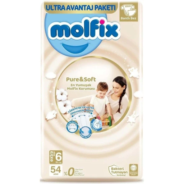 Molfix Pure&Soft Bebek Bezi Ultra Avantaj Paketi 6 Beden 15+ Kg 54 Adet